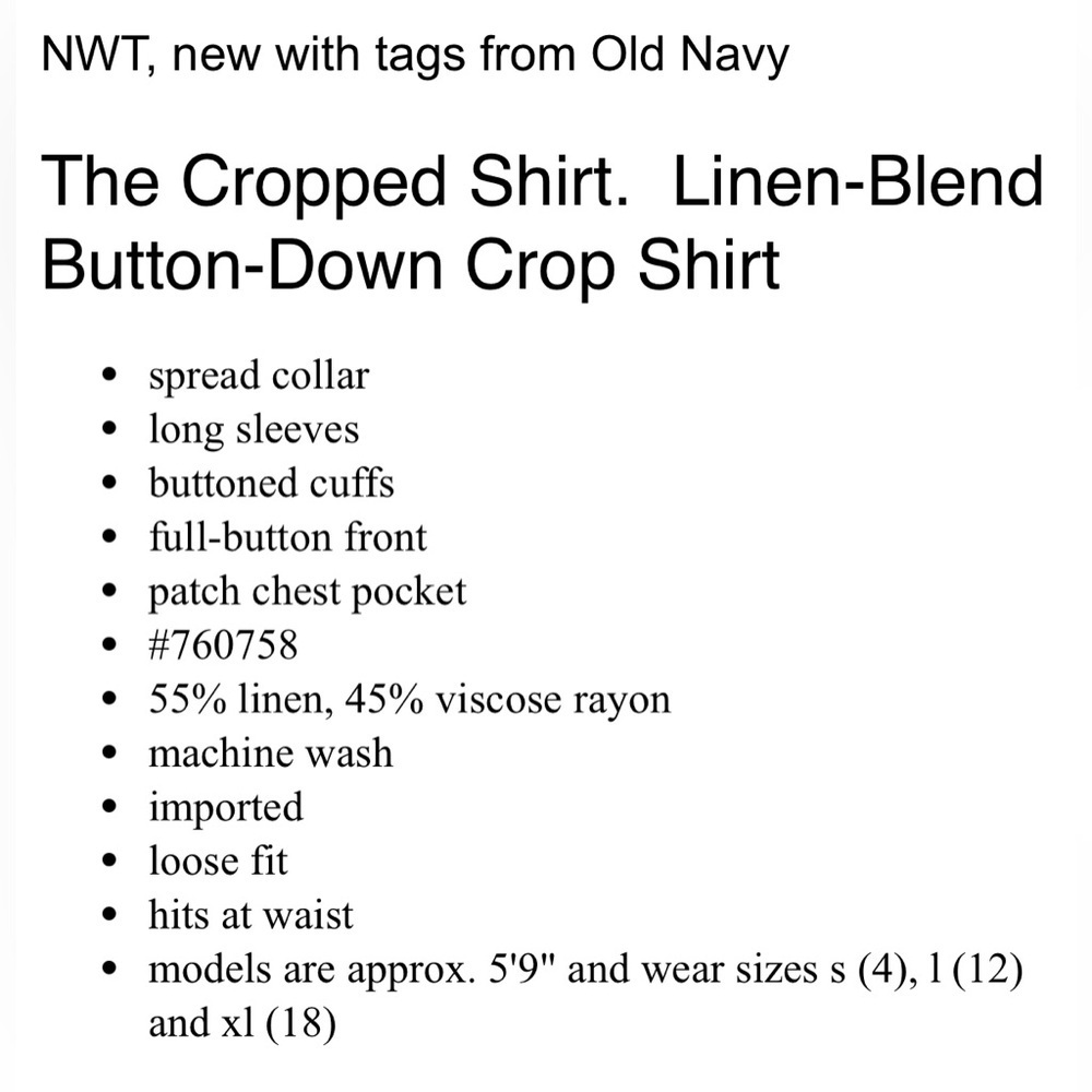 Old Navy The Cropped Shirt Linen-Blend Chocolate Brown Color, Size M - Picture 5 of 14